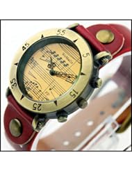 Womens Vintage Piano Score Quartz Metal Dial Wrist Watch Red