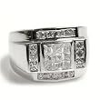 Sterling Silver Men's Rings with Clear Cubic Zirconia - Sizes: 8-14