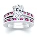 2.92 CT OVAL DIAMOND W ROUND PINK SAPPHIRE RING SET
