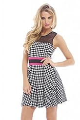 Flared-Skirt Summer Houndstooth Print Skater Dress 