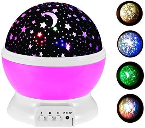 Night Lighting Lamp , TFSeven Romantic Rotating Cosmos Star Sky Moon Projector , Night Lamp Kids Bedroom Lamp for Christmas Children Birthday Party Thanksgiving Valentine Easter Halloween (Pink)