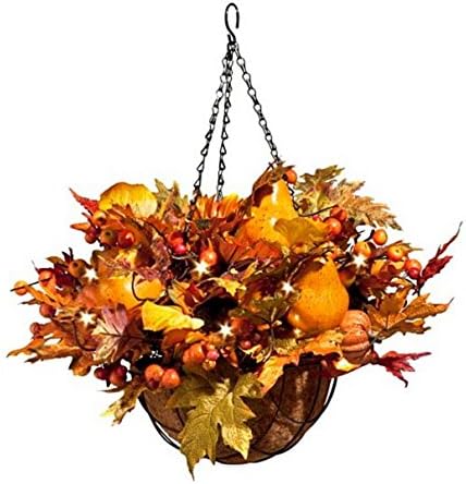Prelit Autumn Harvest Hanging Basket - 20" Diameter