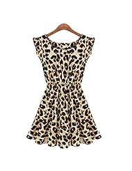 Leopard Print Polyester/Spandex Pleated Skater Dress/Party Dress 