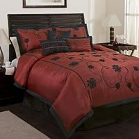 Lush Decor Milione Fiori 7-Piece Comforter Set, Full, Red/Black