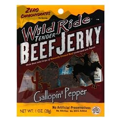 Wild Ride Beef Jerky, Gallopin' Pepper, 1.25-Ounce Packages (Pack of 12)