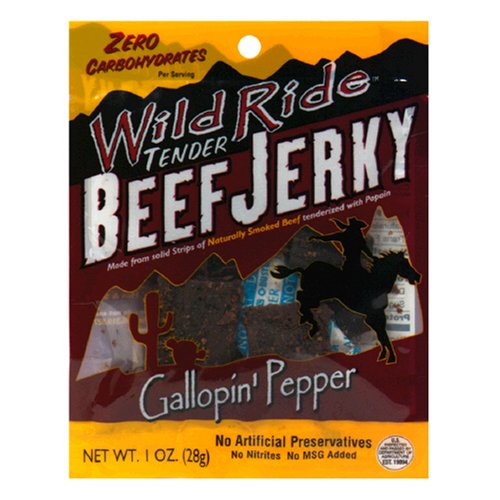 Wild Ride All-Natural Beef Jerky, Gallopin Pepper, 12 Count 1.25-Ounce Bag by Dried Beef