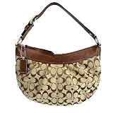 Coach Signature Pleated Hobo Handbag Khaki/Brown