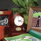 GEORGIA TECH YELLOW JACKETS 7 Tall Team Logo Medallion DESK CLOCK with Walnut Finish