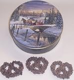 Scott's Cakes 1 lb. Dark Chocolate Covered Pretzel with Chocolate Chips in a Sleigh Ride Tin