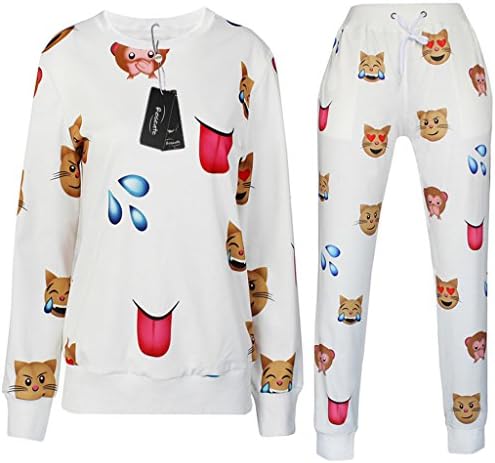 Roseate Unisex 3D Emoji Sportswear Sweatpants and Shirt Joggers White