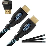 Twisted Veins 100' High Speed HDMI Cable + Right Angle Adapter and Three Micro Velcro Cable Ties (Latest Version Supports Ethernet and Audio Return)