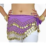 LanLan Gold Coins Belly Dance Skirt Purple (Great Gift Idea)