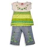 Lipstik Girls - Girls Capri Set, White, Blue Denim, Green