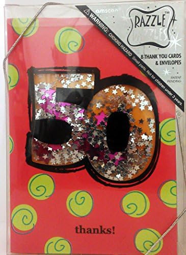 Razzle Dazzles '50 Thanks' Glitter Sparkling Confetti Box of 8 Thank You Cards & Envelopes