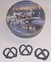 Scott's Cakes 1 lb. Dark Chocolate Covered Pretzel in a Sleigh Ride Tin