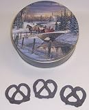 Scott's Cakes 1 lb. Dark Chocolate Covered Pretzel in a Sleigh Ride Tin