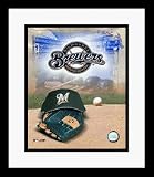 Milwaukee Brewers MLB Team Logo and Baseball Cap Collage Framed 8 x 10 Photograph