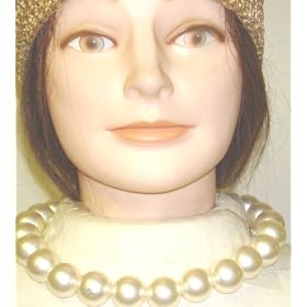 Simulated Large Ivory Pearl Choker Necklace with Matching Earrings on Clips