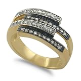9ct Yellow Gold Ladies Fancy Cross-OverRing Set with 0.75ct of White and Champagne Diamonds