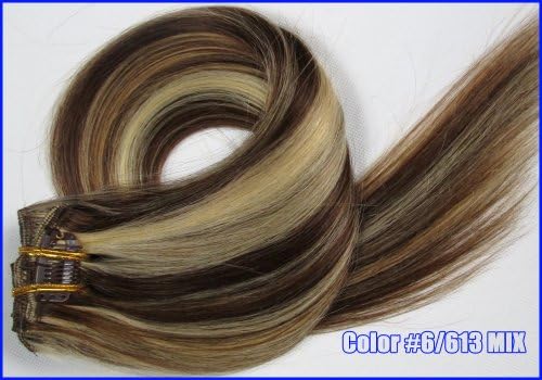 15'' 7pcs Fashional Clips in Remy Human Hair Extensions21 Colors for Women Beauty Hot Sale 70g (Mix Color #6/613)