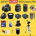 Sony Alpha A380 Digital SLR with 18-55mm + 75-300mm Lens + HUGE ACCESSORIES PACKAGE INCLUDING WIDE ANGLE MACRO LENS + 2X TELEPHOTO + 3 PC FILTER KIT + 8GB SDHC MEMORY CARD + 2x EXTENDED LIFE BATTERIES + CARRYING CASE + TRIPOD & MUCH MORE !!