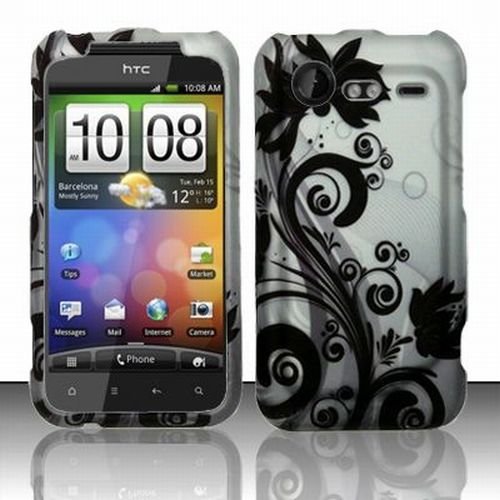 HTC Droid Incredible 2 Accessory - Silver Black Vines Protective Hard Rubberized Case Cover Design for Verizon + Free Magic Soil Crystal Gift