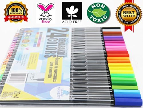 Imaginesty 24-Piece Writing and Coloring Felt Tip Pen Set with Ebook