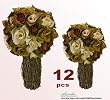 TWELVE 12" Artificial Rose Topiary Flower Arrangement _Brown Beige