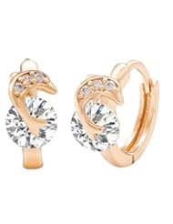 Jewelry: Romantic Time "Dolphin Lover" Gemstone Studded 18k Rose Gold French-back Hoop Earrings