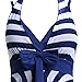 BIKMAN Navy Blue White Stripes Swim Dress Plus Size Swimwear One Piece Swimsuit