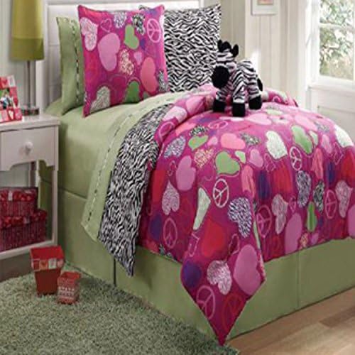 Zebra Hearts and Peace 7 Piece Reversible Bed in a Bag Twin Set