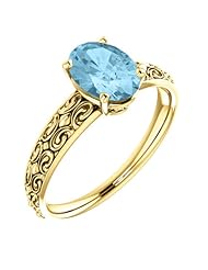 18K Yellow Gold 8.00x6.00mm Oval Cut Aquamarine Ring -- LIFETIME WARRANTY