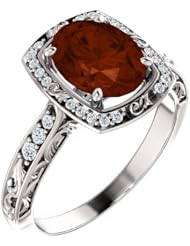 18K White Gold 9.00x7.00mm Oval Cut Mozambique Garnet and Diamond Ring -- LIFETIME WARRANTY