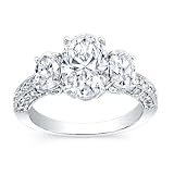 2.50 carat Oval Cut Certified Diamond Three Stone Engagement Ring in 18k White Gold Center 1.00 Carat