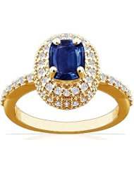 18K Yellow Gold Cushion Cut Blue Sapphire Ring With Sidestones (GIA Certificate)