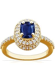 14K Yellow Gold Cushion Cut Blue Sapphire Ring With Sidestones (GIA Certificate)