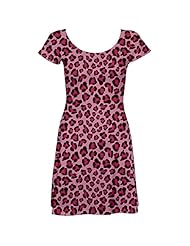 Polyester/Spandex Leopard Print Short Sleeves Stretchy Skater Dress 