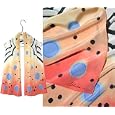 ULRIKE Hand Painted Flat Crepe Silk Scarf, fresh tones of salmon starting at the tip of the scarf leading through peach into a soft yellow in the middle. Blue dots and a web of black and white. Black dots giving a happy feel.