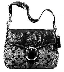 Coach Bleecker Signature Large Flap Shoulder Bag 12562 Black Patent