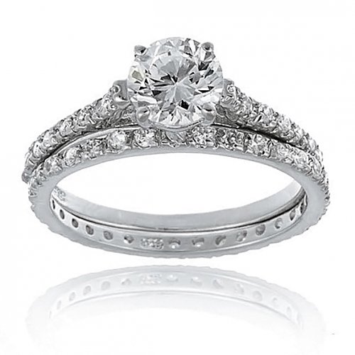 Bling Jewelry Designer Inspired CZ Solitaire Engagement & Wedding Ring Set Size 6