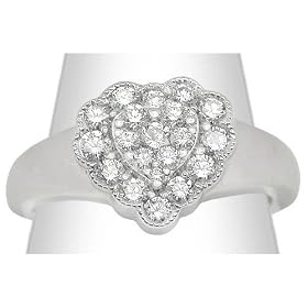 14K White Gold Diamond Heart Ring - 0.75 Ct.