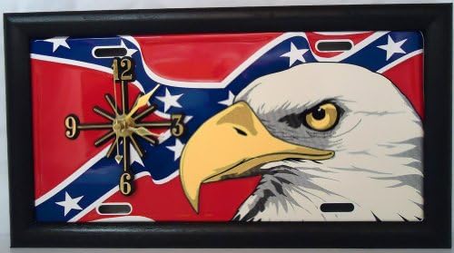 1 , Quartz Clock, on a, " BALD EAGLE, on, REBEL, CONFEDERATE, DIXIE, FLAG ", Metal Signs, Framed, by a, Black, Wood Frame,,31A6.4&17A4.0