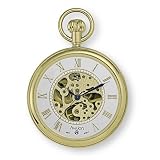 Avalon 17 Jewel Mechanical Skeleton Gold-tone Pocket Watch with Chain, # 8410GX