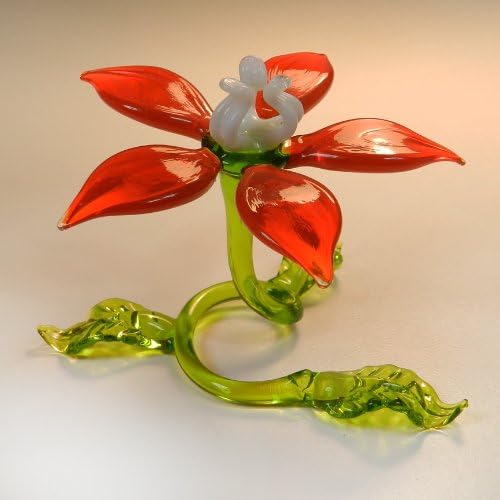 Blown Glass "Murano" Art Figurine Red Flower #3591