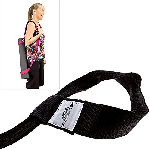 Long Yoga Mat Strap for carrying Thick Yoga Mats of any kind. Replaces Yoga Mat bags and prevents bacteria growth (Lifetime Warranty & Money Back Guarantee Included) - FiveFourTen - Black