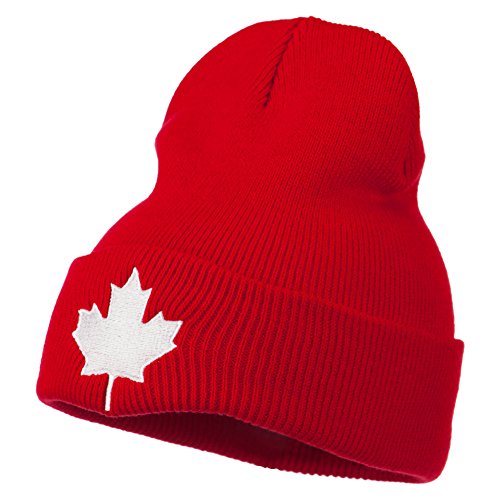 Canada Maple Leaf Embroidered Long Beanie - Red
