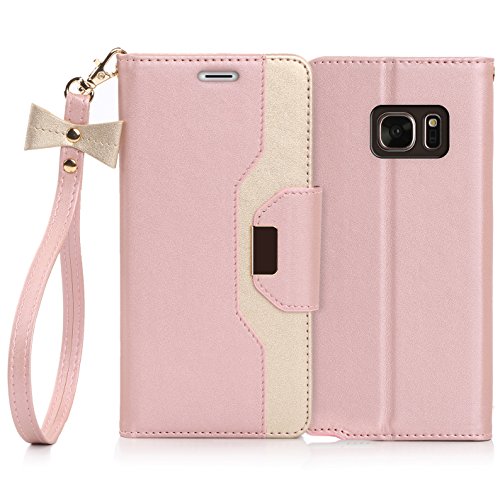 Galaxy Note 7 Case, Note 7 Case, FYY [Makeup Mirror] Premium PU Leather Samsung Galaxy Note 7 Wallet Case with Cosmetic Mirror and Bow-knot Strap Rose Gold+Gold