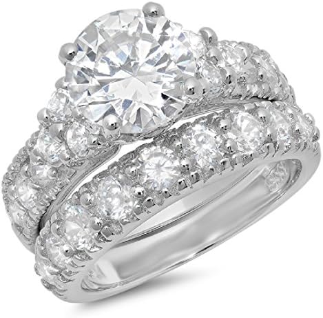 Top Seller, Fantastic Sterling Silver Wedding Set,2.00 Carat Round Cut Center Stone and Round Shape Side Stones(10)