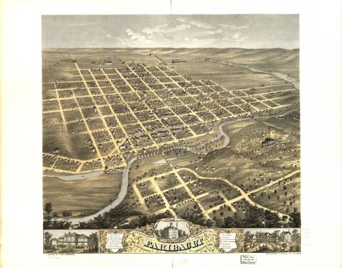 Bird's eye view of the city of Faribault, Rice County, Minnesota 1869. Drawn by Prof. A. Ruger., large historic panoramic map reprint 46x36