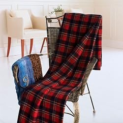 [Scotch Plaids - Festive Red] Soft Coral Fleece Throw Blanket (71 by 79 inches)